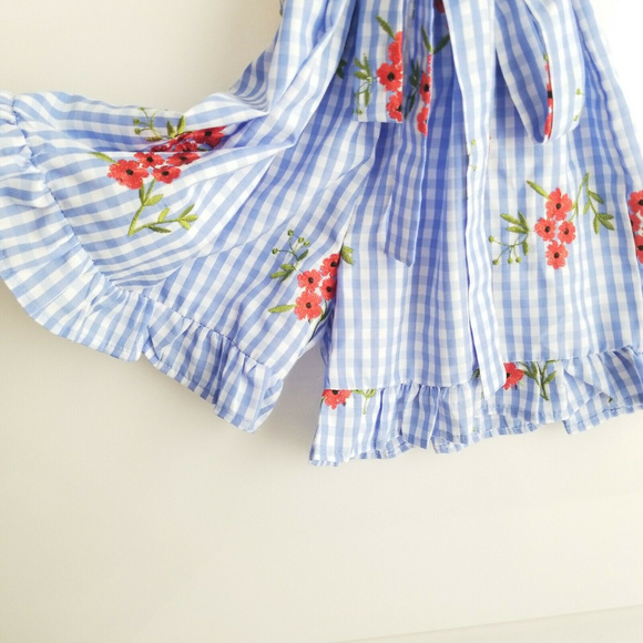 MONTEAU GIRLS EMBROIDED GINGHAM ONE PIECE ROMPER - Picture 2 of 4